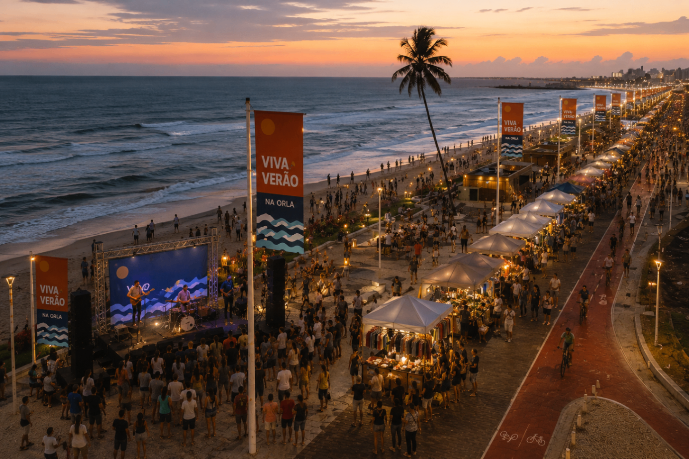 Pôr do sol na orla ao fim da temporada do Viva Verão na Orla